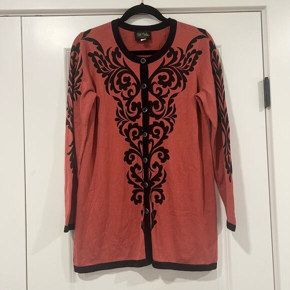 Bob Mackie Sweaters - Bob Macke Wearable Art Women's Pink Cardigan with‎ Black Detail Size Small